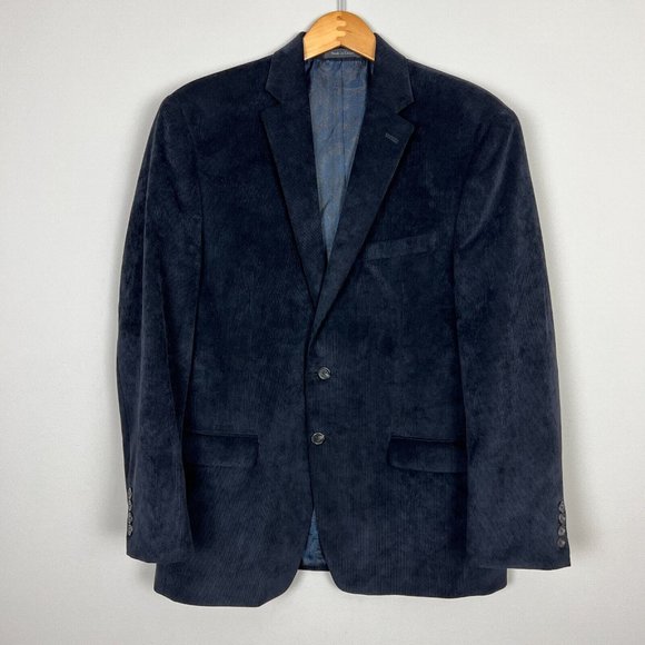 Chaps Sport Coat Blazer Jacket‎ Mens 42R Navy Blue Corduroy Two Button Business
